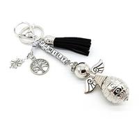 AB Viking Crafts Pendentif ange gardien pour sac à dos, sac, voiture, clés avec arbre de vie, trèfle et gravure Family | Bonheur, amour, force, famille, argenté, 15 cm lang