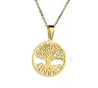 AB Viking Crafts Pendentif en acier inoxydable 316L plaqué or Yggdrasil Arbre du Monde Arbre de Vie avec Collier dans une pochette à bijoux, Acier inoxydable