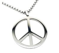 AB Viking Crafts Pendentif en acier inoxydable symbole de paix avec chaîne et pochette à bijoux | Résistance hippie paix (argent)