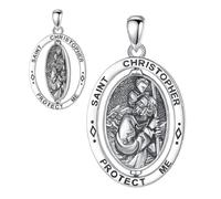 AB Viking Crafts Pendentif médaille de Saint Christophe en argent 925 (partie centrale rotative) avec collier ciré avec fermoir en argent 925 dans une boîte à bijoux | Martyr Protection Voyageur