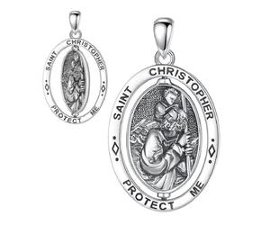 AB Viking Crafts Pendentif médaille de Saint Christophe en argent 925 (partie centrale rotative) avec collier ciré avec fermoir en argent 925 dans une boîte à bijoux | Martyr Protection Voyageur
