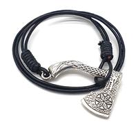 AB Viking Crafts Vikings Bracelet en cuir avec pendentif en forme de hache viking en métal dans une pochette à bijoux, 42 cm, Cuir