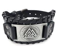 AB Viking Crafts Vikings Bracelet Vikings Valknut Noeud Wotan en cuir et métal Noir/argenté, 18 bis 24 cm Umfang, Cuir