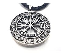 AB Viking Crafts Vikings Pendentif boussole Viking Vegvisir avec collier en cuir dans une pochette à bijoux, taille unique, Métal, Pas de gemme