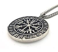 AB Viking Crafts Vikings Pendentif Vegvisir boussole viking en acier inoxydable avec chaîne en acier inoxydable dans une pochette à bijoux, Métal