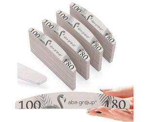 Aba Group Lot de 100 limes à ongles professionnelles en forme de croissant de lune flamant rose 100/180 slim, résistantes, à usage unique, lime à ongles de bonne qualité, résistante à l'abrasion