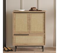 Aba meuble à chaussures 3 portes finition bois et cannage 75x90cm