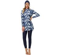 Ababalaya Maillot de bain 3 pièces entièrement couvert Burkini avec bonnet de bain, Floral 4, Taille M