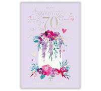 Abacus Cards Carte d'anniversaire de mariage platine - Joli motif de gâteau floral - Finie à la main avec strass - Finition aluminium en relief - Carte de 70e anniversaire de mariage pour un couple