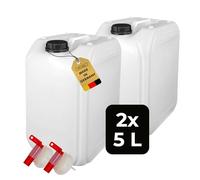 ABACUS® Lot de 2 bidons d'eau naturels de 5 litres - Bidon chimique - Robinet et couvercle (DIN 45) - Convient à un usage alimentaire - Pour l'intérieur et l'extérieur - Sans BPA - Résistant aux