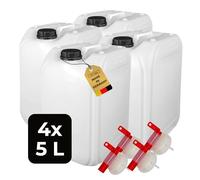 ABACUS® Lot de 4 bidons d'eau de 5 litres naturels - Robinet d'écoulement et couvercle (DIN 51) - Convient à un usage alimentaire - Pour l'intérieur et l'extérieur - Sans BPA - Résistant à l'acide -