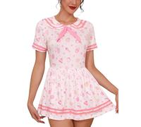 ABAFIP Body une pièce pour femmes, combinaison à manches courtes, col poupée, pyjama, tenue de nuit, blanc, Medium