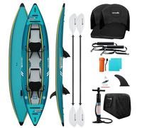 Abahub Kayak Gonflable 320/420cm Kayak de Gonflable 1/2 Personne 1/2 Place | 320/420x89x23cm Bleu avec Pagaie, Siège, Repose-Pieds, Pompe à Main et Sac pour Canoë de Kayak Bateau Gonflable