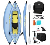 Abahub Kayak Gonflable 320cm 1 Personne avec Pagaie, Siège, Repose-Pieds, Pompe à Main et Sac pour Canoë de Kayak Bateau Gonflable 1 Place 320x89x23cm Bleu Clair