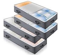 Abaigeal Lot de 4 boîtes de rangement sous le lit avec couvercle, 90 L, pliables avec fenêtre transparente, poignées renforcées, organiseur à fermeture éclair, non tissé pour couettes, vêtements,