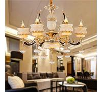 Abaissement de la Lanterne Un Lustre Bougie européenne Lustre en Jade Blanc Naturel Lampe de Plafond LED dorée de Luxe Lumière Chaude E14 * 6 Art Maison Salon Hôtel Villa 67 * 67 * 59cm abai