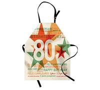 ABAKUHAUS 80e Anniversaire Tablier, Monde Joyeux Anniversaire, Produit Unisexe avec Col Réglable pour Cuisine et Jardinage, Pale Vermilion et Vert