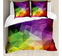 ABAKUHAUS Abstrait Ensemble de Housse de Couette, Géométrie Forme Polygone, Décoratif, 3 Pièces avec 2 Taies d'oreiller, 200 cm x 200 cm, Violet Rouge