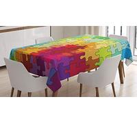 ABAKUHAUS Abstrait Nappe, Casse-tête de Couleur Hobby, Linge de Table Rectangulaire pour Salle à Manger Décor de Cuisine, 140 x 170 cm, Vert Rouge Jaune