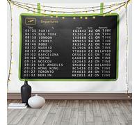 ABAKUHAUS Aéroport Tapisserie, Conseil Liste vol de départ, Décoration murale en tissu pour chambre à coucher salon dortoir, 230 x 140 cm, Blanc Charcoal Gris