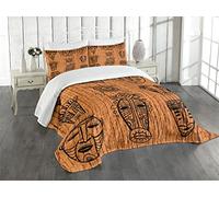 ABAKUHAUS Africain Couvre-lit Matelassé, Originaire de, Décoratif 3 Pièces avec 2 Taies d'Oreillers, Twin, Noir Brun
