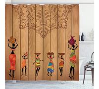 ABAKUHAUS Africain Rideau de Douche, Art Filles autochtones, Tissu Ensemble de Décor de Salle de Bain avec Crochets, 175 cm x 240 cm, Multicolore
