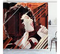 ABAKUHAUS Africain Rideau de Douche, Chanteur Comédie Musicale Jazz Woman, Tissu Ensemble de Décor de Salle de Bain avec Crochets, 175 x 200 cm, Noir Rouge
