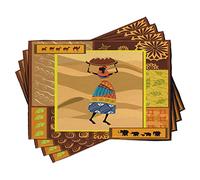 ABAKUHAUS Africain Sets de Table, Chameaux Éléphants, Décoration de Table en Tissu Lavable pour Salle à Manger et Cuisine, Impression numérique, Brun Orange