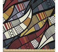 ABAKUHAUS Africain Tissu au Mètre, Cercles Chevrons Lines, Tissu en Microfibre Décoratif pour Textiles d’Art et d’Artisanat, 2M (230x200cm), Marron Gris