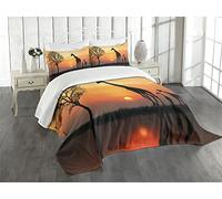 ABAKUHAUS Afrique Couvre-lit Matelassé, Girafe dans la forêt Sauvage, Décoratif 2 Pièces avec 1 Taies d'Oreillers, 170 x 220 cm, Orange Noir