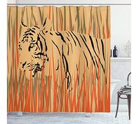 ABAKUHAUS Afrique Rideau de Douche, Tiger Jungle, Tissu Ensemble de Décor de Salle de Bain avec Crochets, 175 cm x 220 cm, Peach Orange
