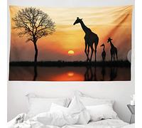 ABAKUHAUS Afrique Tapisserie, Girafe dans la forêt sauvage, Décoration murale en tissu pour chambre à coucher salon dortoir, 230 x 140 cm, Orange Noir