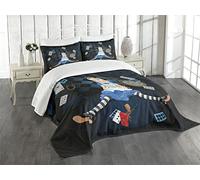 ABAKUHAUS Alice au Pays des Merveilles Couvre-lit Matelassé, Fleurs Rose, Décoratif 3 Pièces avec 2 Taies d'Oreillers, Twin, Noir Multicolore