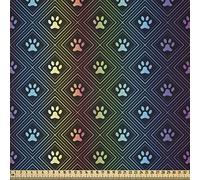 ABAKUHAUS Amoureux des chiens Tissu au Mètre, Copie de patte de conception, Tissu en Polyester Décoratif pour Rembourrage et Décoration d'Intérieur, 1M (148x100cm), Bleu Violet Rouge