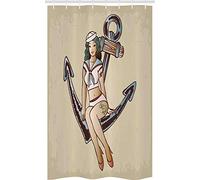 ABAKUHAUS Ancre Rideau de Douche Stalle, Sailor Pinup Motif, Ensemble de Salle de Bain en Tissu en Crochets, 120 x 180 cm, Multicolore