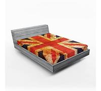 ABAKUHAUS Angleterre Drap-Housse, Union Jack Motif Grunge, Pochette Élastique Tout Confort pour Literie en Tissu Décoratif, 160 x 200 cm, Bleu Nuit Vermillon