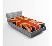ABAKUHAUS Angleterre Drap-Housse, Union Jack Motif Grunge, Pochette Élastique Tout Confort pour Literie en Tissu Décoratif, 90 x 190 cm, Bleu Nuit Vermillon