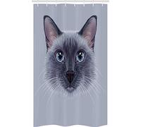 ABAKUHAUS Animal Rideau de Douche Stalle, Portrait de Chat Siamois, Ensemble de Salle de Bain en Tissu en Crochets, 120 x 180 cm, Blanc Bleu