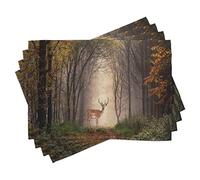 ABAKUHAUS Animal World Sets de Table, Cerf Mystique Forêt, Décoration de Table en Tissu Lavable Impression Numérique, Taupe Caramel