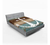 ABAKUHAUS Anker Drap-Housse, Planche de Bois de mer Grunge, Tissu décoratif Doux literie élastique Rond, 160 cm x 200 cm, Marron Turquoise