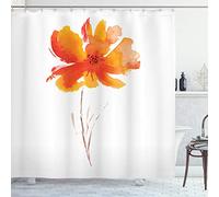 ABAKUHAUS Aquarelle Fleur Rideau de Douche, Poppy Romantique, Tissu Ensemble de Décor de Salle de Bain avec Crochets, 175 cm x 220 cm, Orange Blanc