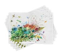 ABAKUHAUS Aquarelle Sets de Table, Floral Jungle Summer, Décoration de Table en Tissu Lavable pour Salle à Manger et Cuisine Impression numérique, Vert Orange