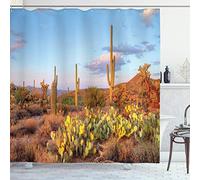 ABAKUHAUS Arizona Rideau de Douche, Cacti dans Le désert Sonoran, Tissu Ensemble de Décor de Salle de Bain avec Crochets, 175 cm x 180 cm, Multicolore