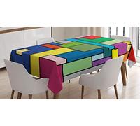 ABAKUHAUS Art Nappe, Carrés Mondrian Vives, Linge de Table Rectangulaire pour Salle à Manger Décor de Cuisine, 140 cm x 200 cm, Bleu Kaki