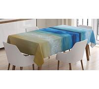 ABAKUHAUS Art Nappe, Tropical Sandy Beach, Linge de Table Rectangulaire pour Salle à Manger Décor de Cuisine, 140 cm x 170 cm, Bleu Marine Brun pâle