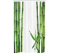 ABAKUHAUS Asiatique Rideau de Douche Stalle, Branches de Bambou Usine, Ensemble de Salle de Bain en Tissu en Crochets, 120 x 180 cm, Blanc et Vert fougère