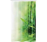 ABAKUHAUS Asiatique Rideau de Douche Stalle, Spa Bambous Arbres, Ensemble de Salle de Bain en Tissu en Crochets, 120 x 180 cm, Vert pâle Jaune