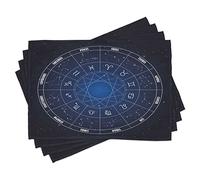 ABAKUHAUS Astrologie Lot de Sets de Table en 4 pièces, Dates Zodiac dans l'espace, Tissu Lavable pour Salle à Manger et Cuisine, Standard, Bleu Foncé Blanc