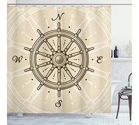 ABAKUHAUS Barre Rideau de Douche, Voyage Roue de Direction, Tissu Ensemble de Décor de Salle de Bain avec Crochets, 175 cm x 200 cm, Brown Beige