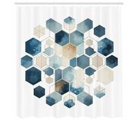 ABAKUHAUS Bleu Rideau de Douche, Hexagones Géométriques Contemporains Formes Minimalistes., Material Resistente al Agua Durable Estampa Digital, 175 cm x 200 cm, Bleu Mer Coquille d'œuf et Blanc
